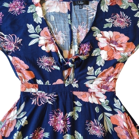 Lulu's Botanic of Time Navy Blue Floral Print Tie-Front Skater Mini Dress - Picture 6 of 12